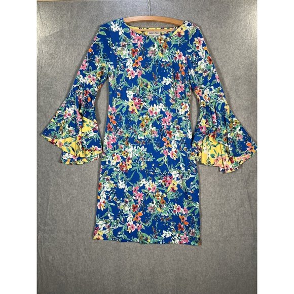 Shelby palmer Midi Dress Womens 6 Flutter bell Sleeve Pop Colorful Tropical - Picture 2 of 11